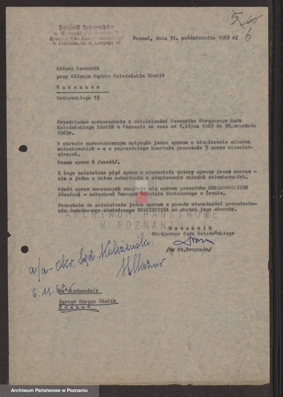 image.from.unit.number "Sprawozdania z działalności Rzecznika Okręgowego Sądu Koleżeńskiego za lata 1960 - 1967."