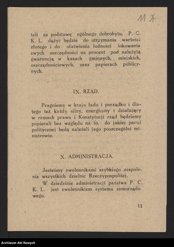 Obraz 13 z jednostki "Polskie Centrum Katolicko-Ludowe. Odezwa, program, zestawienie wydatków (maszynopisy, broszurka); patrz t.1709"