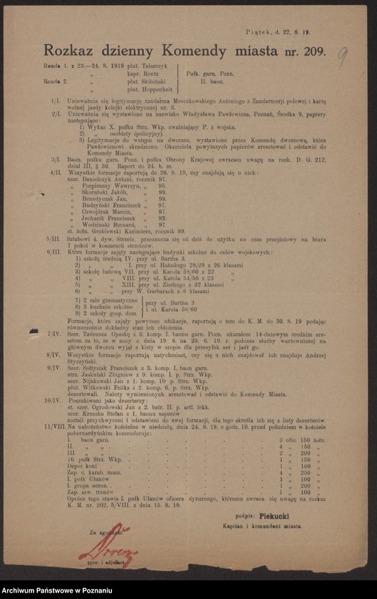 Obraz 11 z jednostki "/Rozkazy Komendy Miasta Poznania/, nr 201-339."