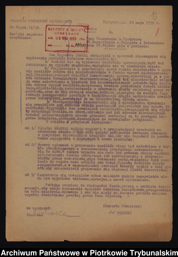 image.from.unit.number "Ewidencja rezerwistów powołanych na ćwiczenia wojskowe i rodzin rezerwistów, którym przyznano, względnie odmówiono udzielenia zasiłku, pomocy rolnej - pracy."