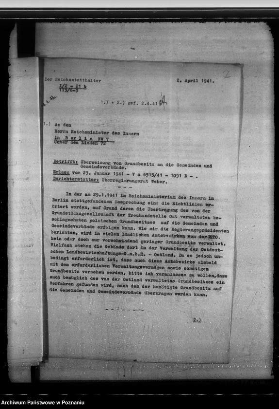 Obraz 11 z jednostki "Zuweisung der beschlagnahmten Grundstücke an diwe Gemeinden. Lehrlingsheim in der Ostgebieten"