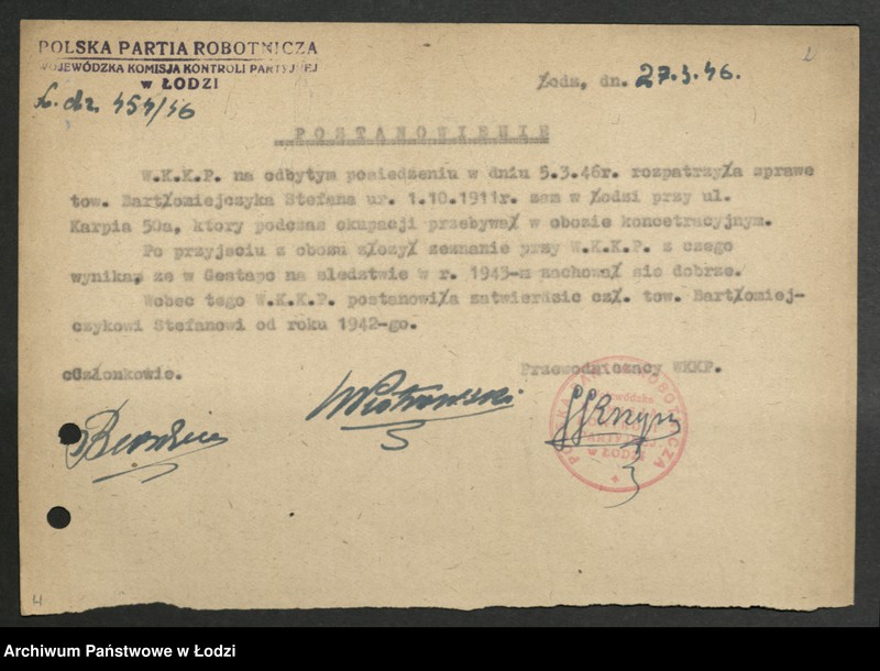 Obraz 3 z jednostki "Akta dotyczące spraw członków partii od A do C"