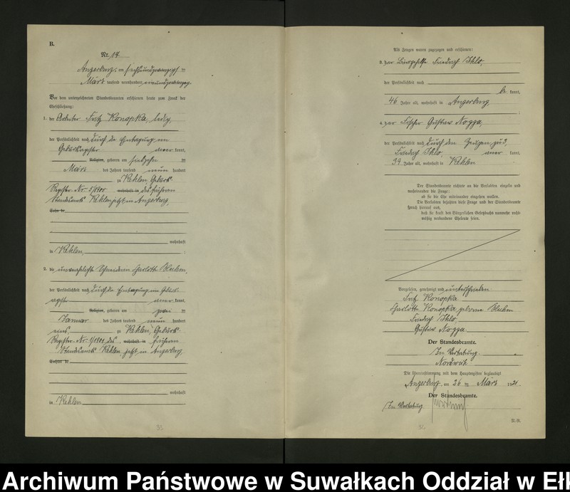 image.from.unit.number "B2. Heirats = Register (Neben = Register) Standesamt Angerburg einschl. der Bezirke, Gross Strengeln, Kehlen und Prinowen No 1 bis 95"