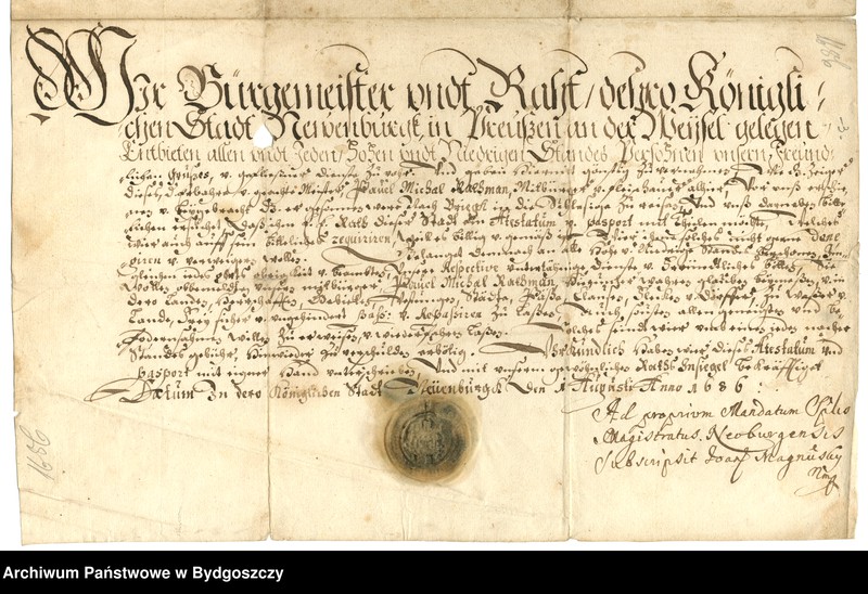 image.from.unit.number "[Paszport wystawiony przez burmistrza i Radę miasta Nowego dla mieszczanina Rathmanna]"