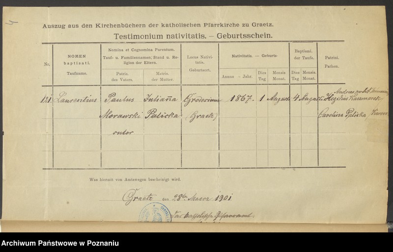 Obraz 6 z jednostki "Die von den Verlobten beigebrachten Urkunden zur Eheschliessung pro 1901. Vol VI"