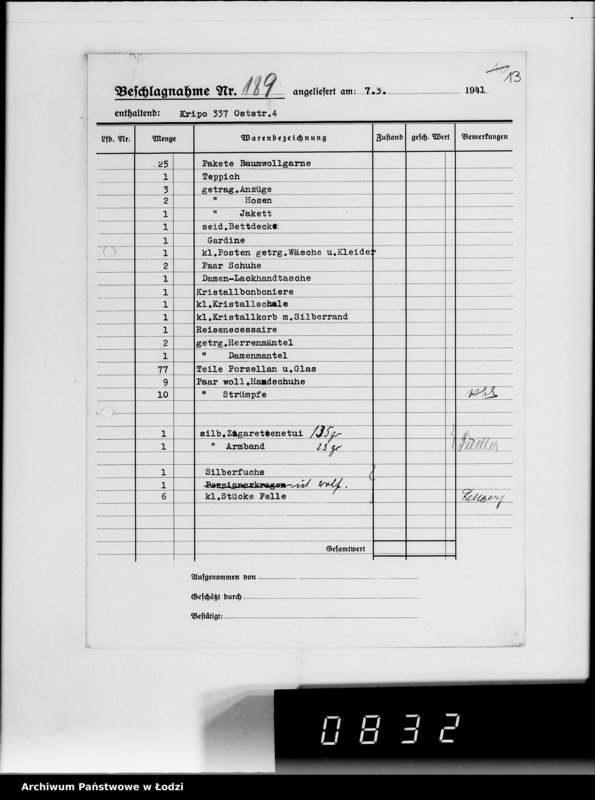 Obraz 17 z jednostki "Kripo.Unterlagen 1-199 [Kartoteka skonfiskowanego majątku ruchomego u Żydów]"