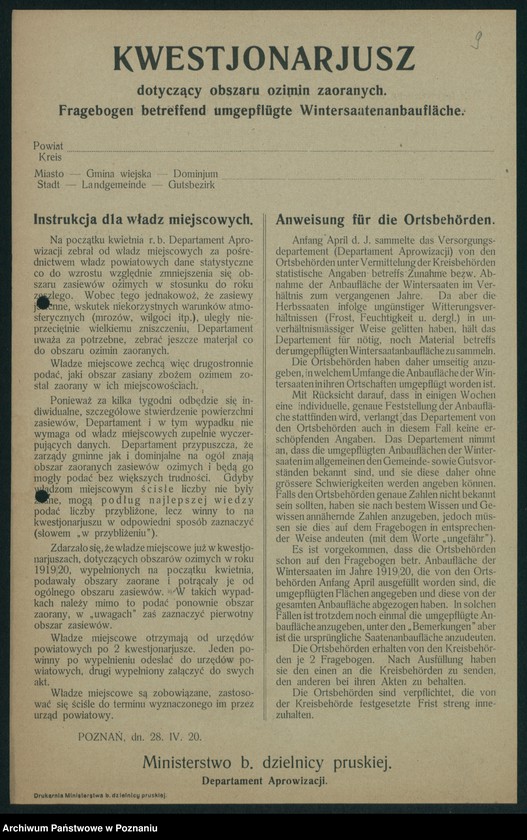 Obraz 12 z jednostki "[Koresponencja dotycząca statystyki produkcji rolnej - zasiewów ozimych w latach 1919-1920]"