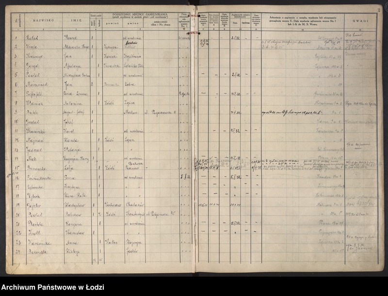 Obraz 5 z jednostki "Księga kontroli ruchu ludności (rejestr osób przybywających do gminy) Łódź, komisariat I, nr 1-2004"