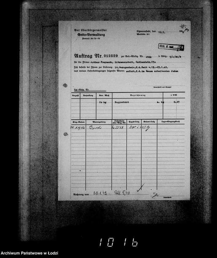 Obraz 17 z jednostki "Aufträge [Lieferscheinen und Rechnungen] 12481-12530 Lebensmitteleinkauf 5/Mü [Dostawa artykułów pierwszej potrzeby do Getta]."