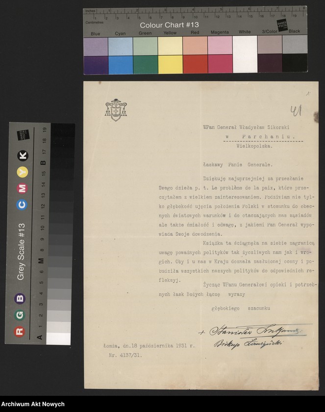 image.from.unit.number "Łukomski Stanisław, biskup łomżyński. Podziękowania za książkę i życzenia."