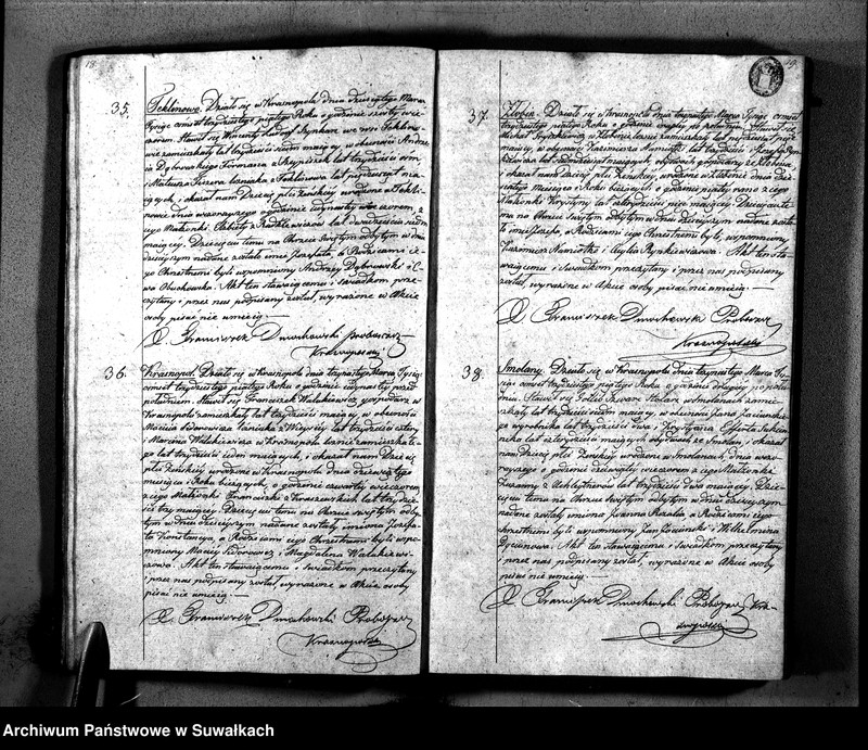 image.from.unit.number "Księga Duplikat Parafii Krasnopolskiey z Roku 1835. Osób Narodzonych, Zaślubionych i Zeszłych."