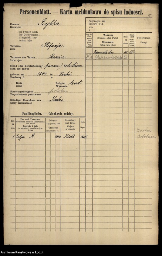 Obraz 7 z jednostki "[Spis ludności Łodzi] Rybka-Rynczkowski"