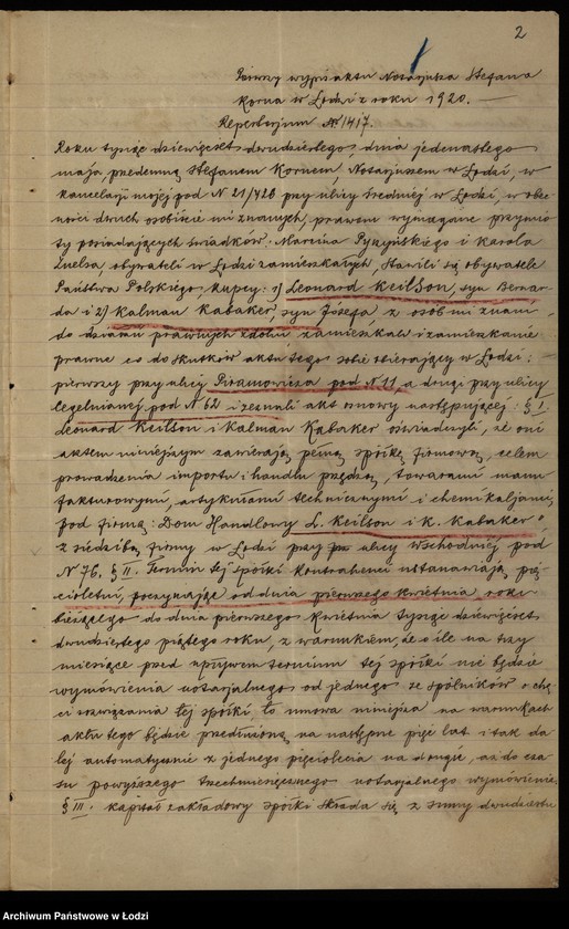 Obraz 4 z jednostki "„Dom Handlowy Leonard Keilson i Kalman Kabaker” – import i handel przędzą, towarami manufakturowymi i artykułami technicznymi"