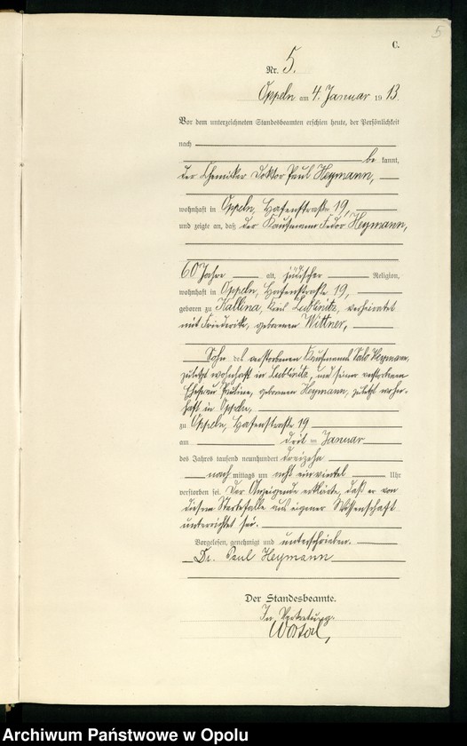 Obraz 9 z jednostki "Rejestr zgonów Księga Miejscowa Nr 1 do 419 1913"