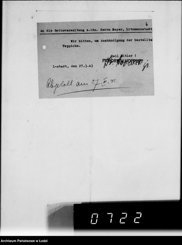 Obraz 10 z jednostki "Warenverwertung am Lager 91. [Aufträge] 6401-6600"