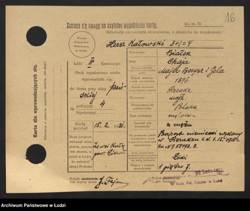 Obraz 18 z jednostki "[Spis ludności Łodzi] Białek - Bibelszön"