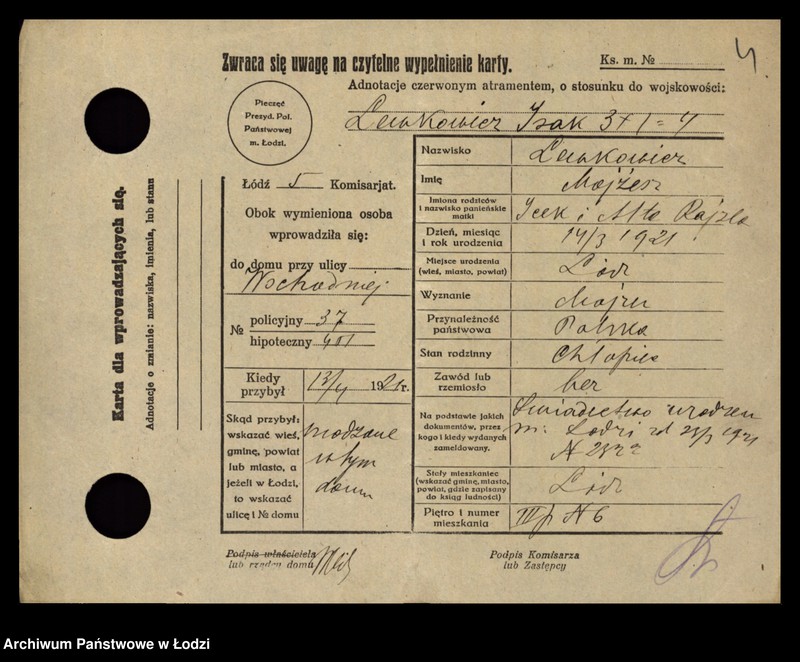 Obraz 6 z jednostki "[Spis ludności Łodzi] Lewkowicz"