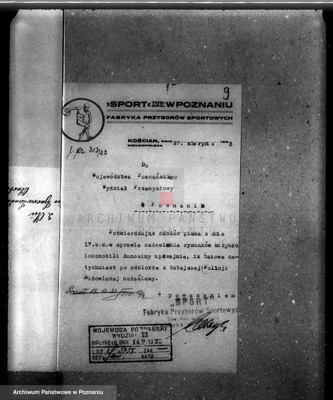 Obraz 14 z jednostki "Towarzystwo Akcyjne "Sport" w Kościanie Fabryka przyborów sportowych w Kościanie nr woj. kotła 1923"