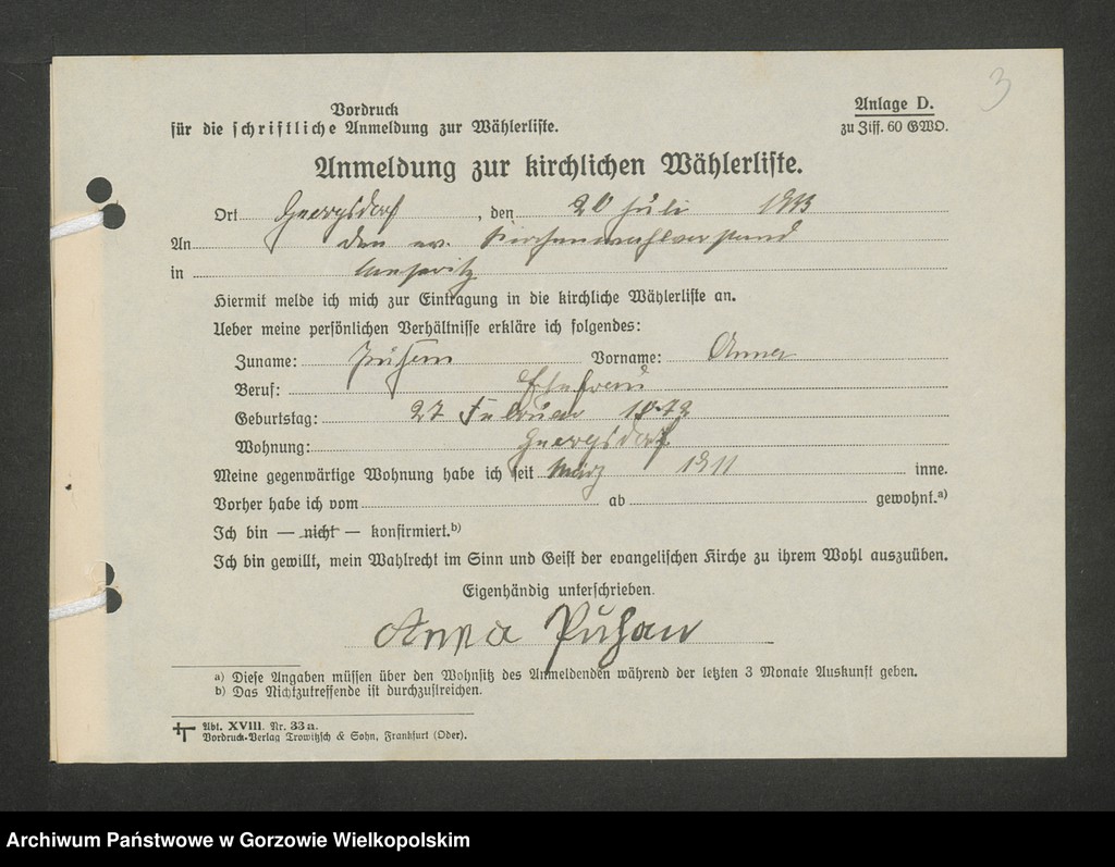 Obraz 6 z jednostki "Anmeldungen zur Wählerliste. Band II"