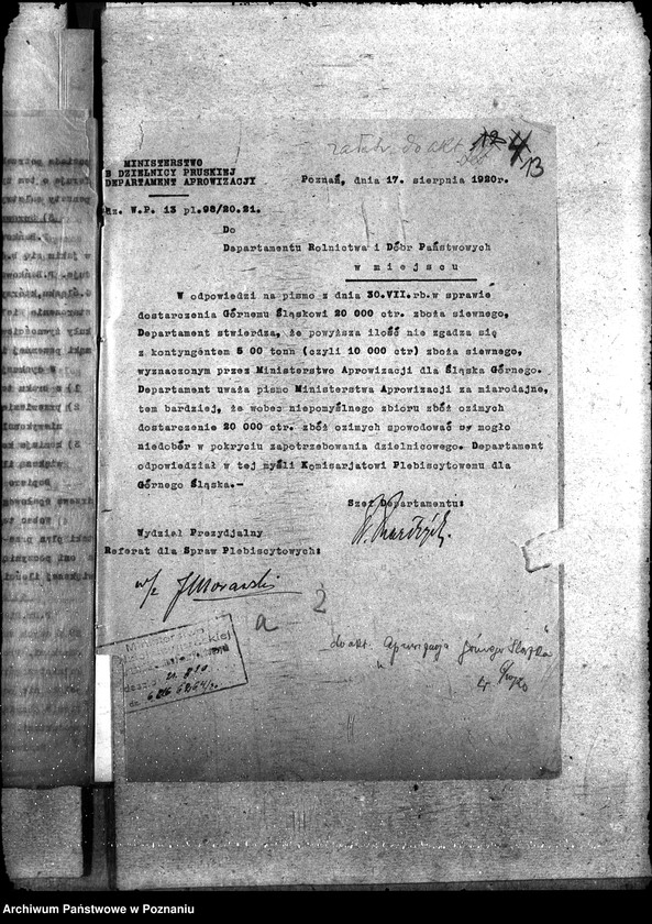 Obraz 17 z jednostki "Sprawy szczegółowo adm. Aprowizacja Górnego Śląska"