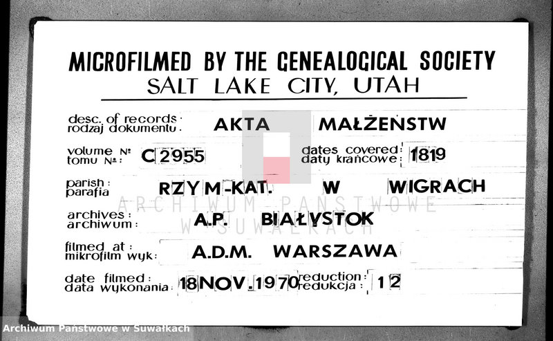 image.from.unit.number "Akta małżeństwa gminy wigierskiey od 1-go stycznia 1819 do dnia ostatniego grudnia tegoż roku 1819"