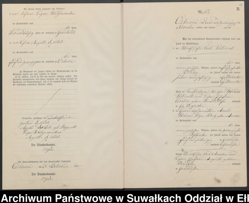 image.from.unit.number "Heiraths-Neben-Register des Preussischen Standes-Amtes Orlowen Kreis Loetzen für das Jahr 1892"