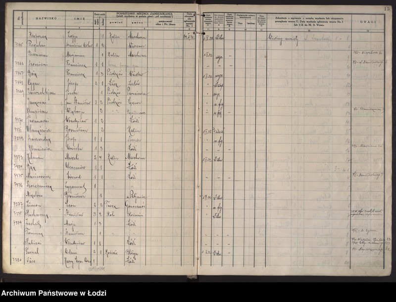 Obraz 18 z jednostki "Księga kontroli ruchu ludności (rejestr osób przybywających do gminy) Łódź, komisariat XI, ks. III, nr 7148-9187"