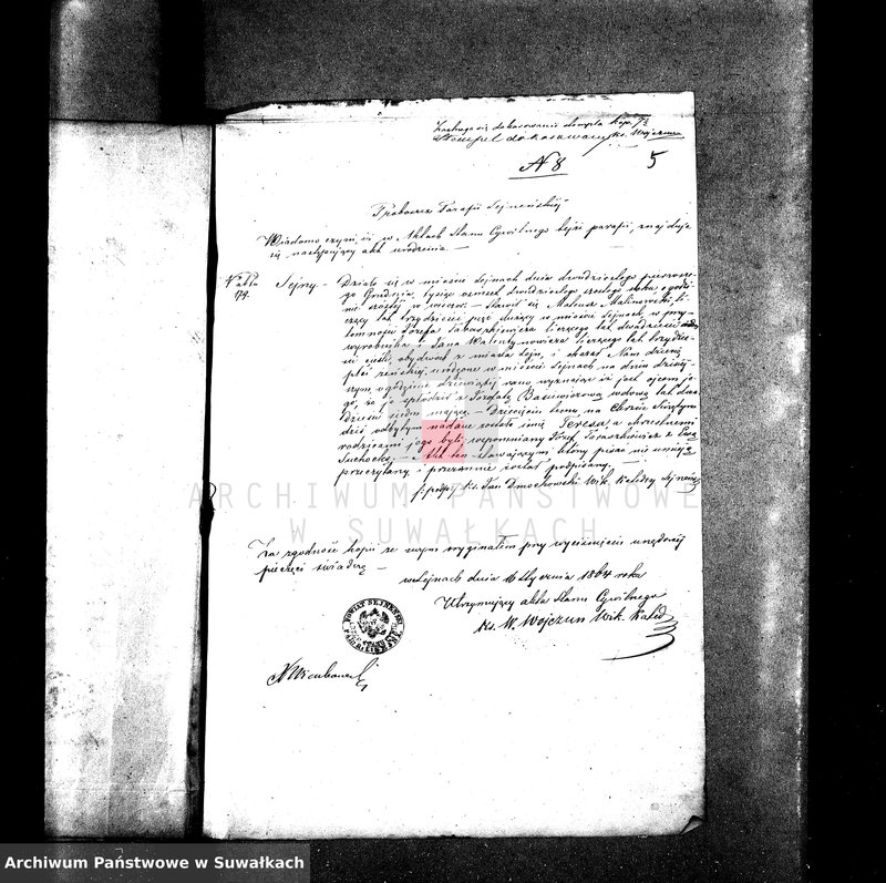 image.from.unit.number "Dowody do Akt Ślubnych parafii Rzymsko-Katolickiej Suwalskiej za rok 1864"