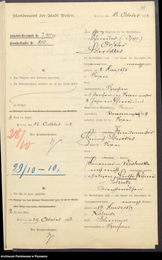 Obraz 13 z jednostki "[Dokumenty dostarczone przez narzeczonych do zawarcia związku małżeńskiego za 1902 rok. Tom XVII]"