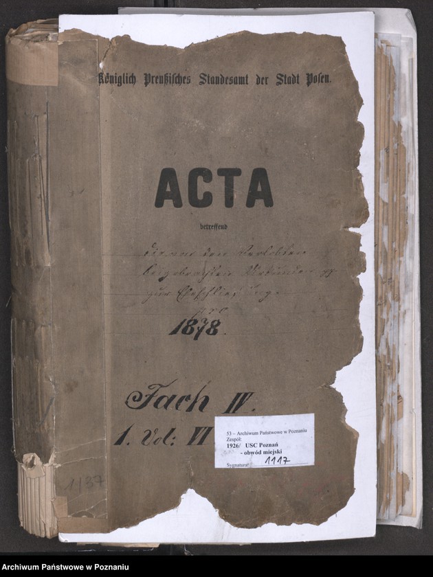 Obraz 2 z jednostki "Die von den Verlobten beigebrachten Urkunden zur Eheschliessung pro 1878"