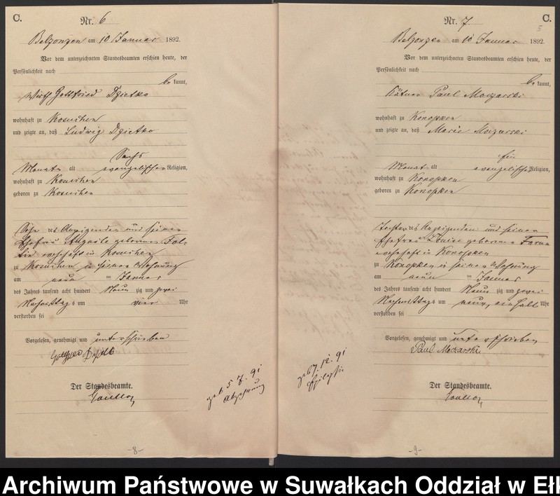 image.from.unit.number "Sterbe-Haupt-Register des Königlichen Preussischen Standes-Amtes Belzonzen Kreis Johannisburg für das Jahr 1888, 1891, 1892 Haupt-Heiraths-Register des Königlich Preussischen Standes-Amtes Belzonzen Kreis Johannisburg  Haupt-eiraths-Register des Königlich Preussischen Standes-Amtes Belzonzen Kreis Johannisburg für das Jahr 1874"
