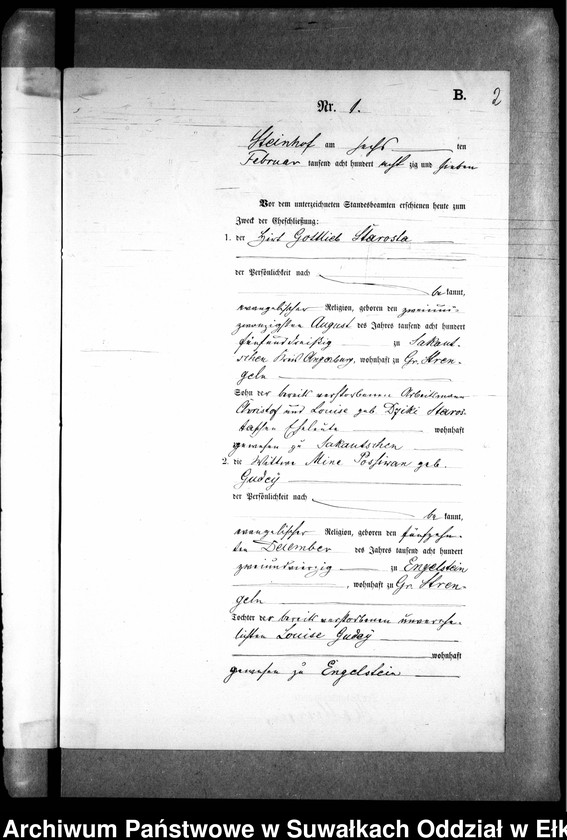 image.from.unit.number "Heiraths-Neben-Register des Preussischen Standes-Amtes Gr. Strengeln Kreis Angerburg"