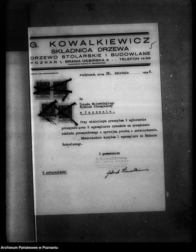Obraz 9 z jednostki "Budowa warsztatu obróbki drzewa G. Kowalkiewiczowej Poznań Brama Dembińska 2"