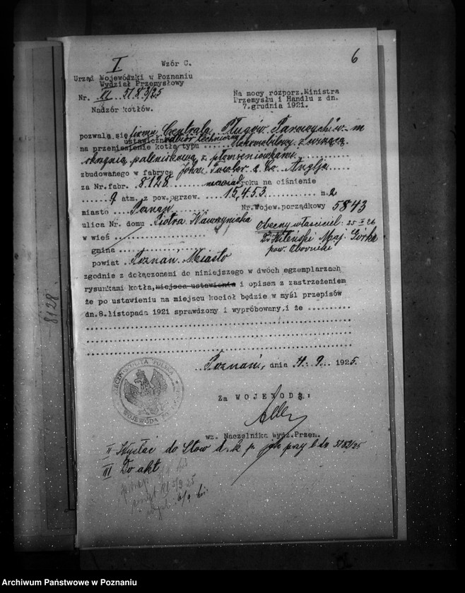 Obraz 10 z jednostki "Fabryka maszyn własność Centrali pługów parowych Poznań nr woj. kotła 5843"