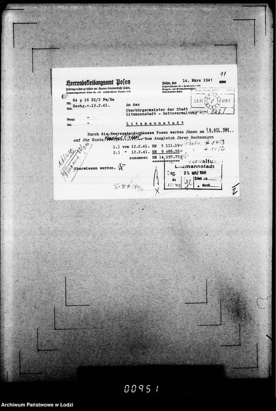 Obraz 15 z jednostki "[Rachunki Heeresbekleidungsamt Posen dla Zarządu Getta]"
