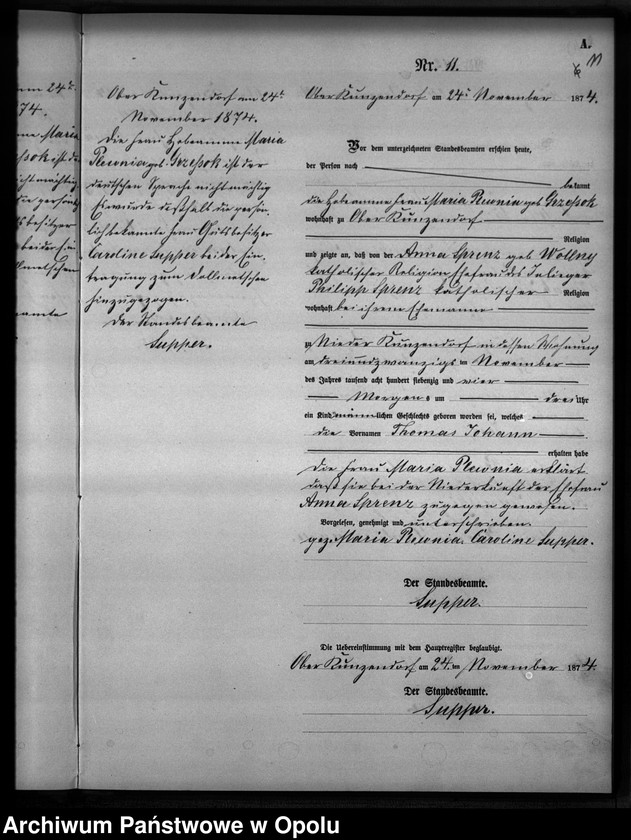 Obraz 14 z jednostki "Geburts-Neben-Register des Standesamtes Kunzendorf 1874"