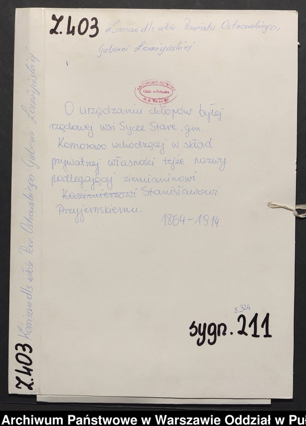 image.from.unit.number "O urządzaniu chłopów byłej rządowej wsi Sycze Stare, gm. Komorowo wchodzącej w skład prywatnej własności tejże nazwy podlegającej ziemianinowi Stanisławowi Przyjemskiemu"
