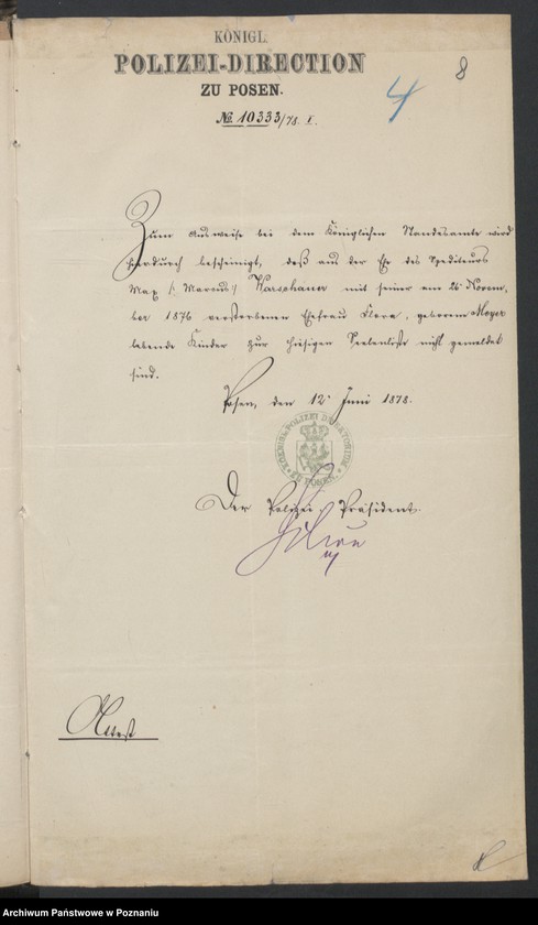 Obraz 10 z jednostki "Die von den Verlobten beigebrachten Urkunden zur Eheschliessung pro 1878"