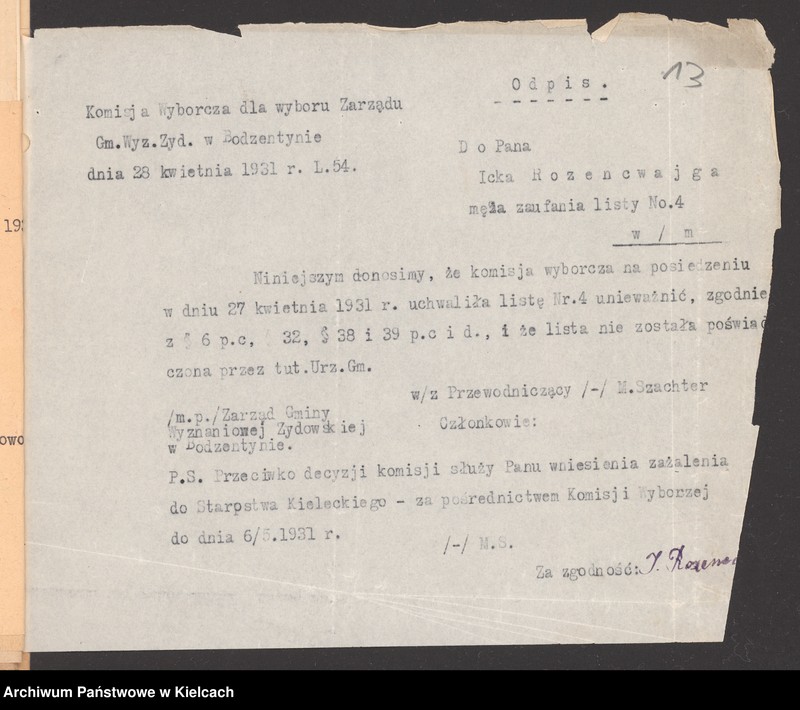 image.from.unit.number "[Wybory zarządu gminy wyznaniowej żydowskiej w Bodzentynie]"