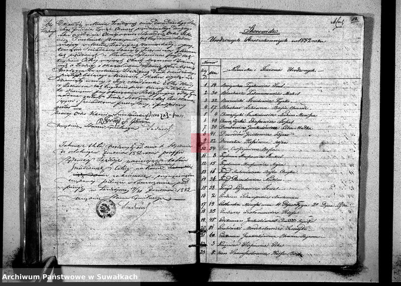 image.from.unit.number "Duplikat Urodzonych, Zaślubionych i Umarłych Żydów w Okręgu Łoździeje w 1852 roku."