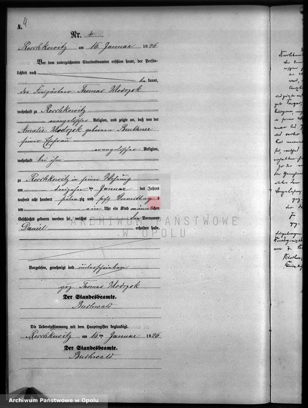 image.from.unit.number "Geburts-Neben-Register Standesamts Roschkowitz pro 1876"