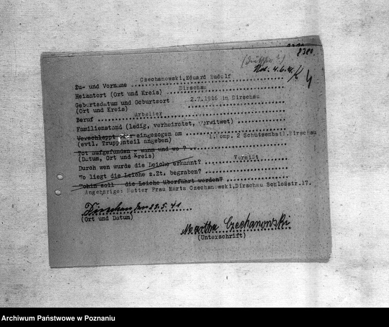 Obraz 8 z jednostki "Amtliche Meldung Kreis Dirschan (Tczew)"