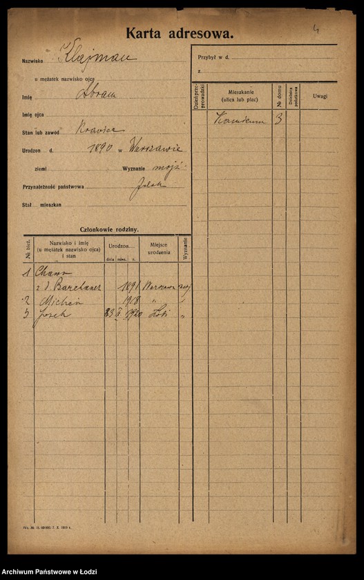 Obraz 6 z jednostki "[Spis ludności Łodzi] Klajnman - Klarman"