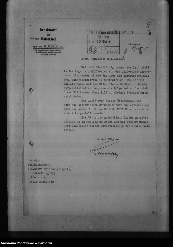 Obraz 9 z jednostki "Umbau- und Ausbauarbeiten für die Reichsuniversität Posen"