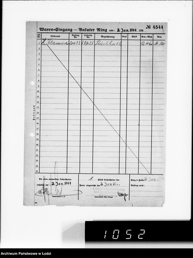 Obraz 5 z jednostki "Waren-Eingang. Baluter Ring [Dzienne zestawienia faktur na towary dostarczane do składów Getta na Bałuckim Rynku]"