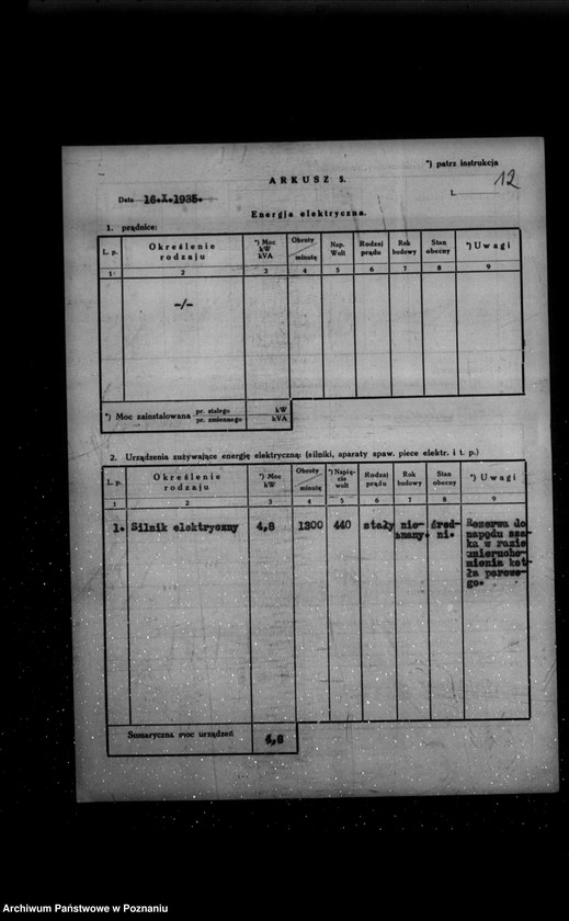 Obraz 16 z jednostki "Kwestionariusz Elektrowni Miejskiej w Rawiczu"