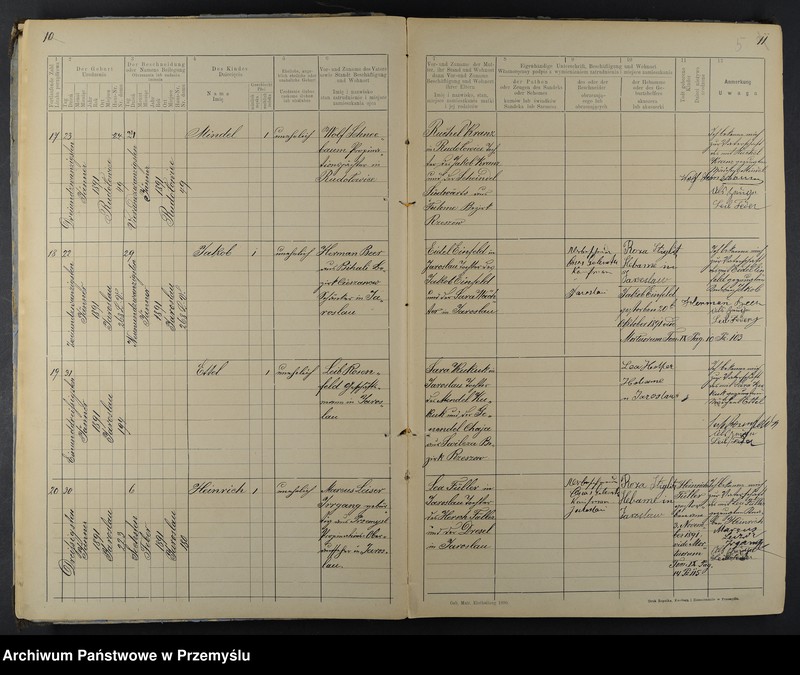 image.from.unit.number "Geburtsmatrik des Isr.[aelitischen] Matriken-Bezirkes Jaroslau pro 1891"