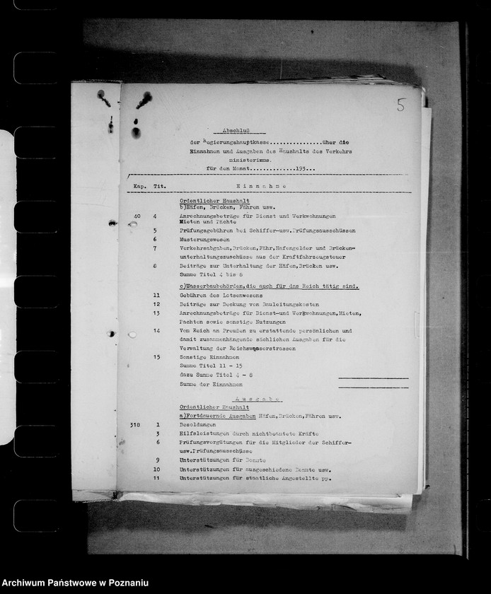 Obraz 9 z jednostki "Auszüge aus Haushaltsplänen, Kassenanschläge, Kassenabschlüsse etc."