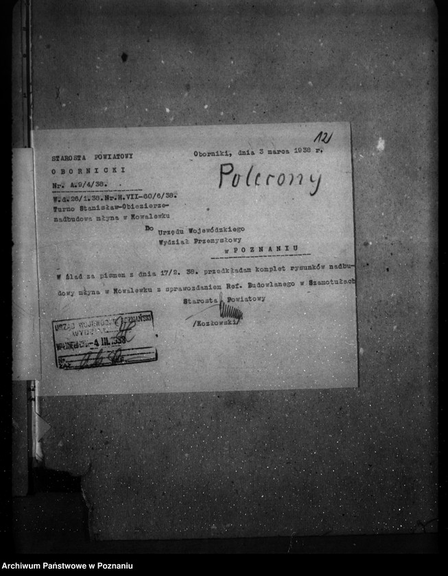 Obraz 16 z jednostki "Młyn wodno-motorowy w Kowalewku pow. obornicki /zatwierdzenie nadbudowy/"