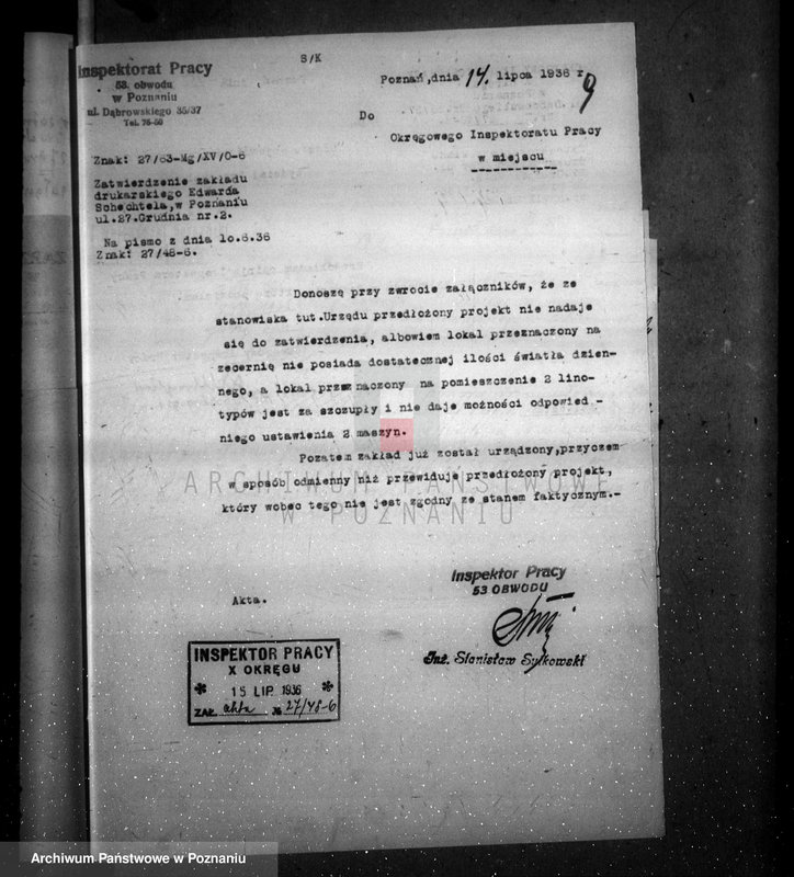 Obraz 13 z jednostki "Zatwierdzenie zakładu przemysłowego /Drukarni Wielkopolskiej/ dr Edward Schechtel spadkobierca Milskich w Poznaniu"